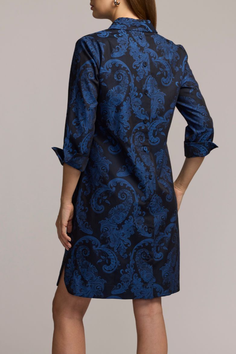 3/4 Sleeve Paisley Jacquard Dress