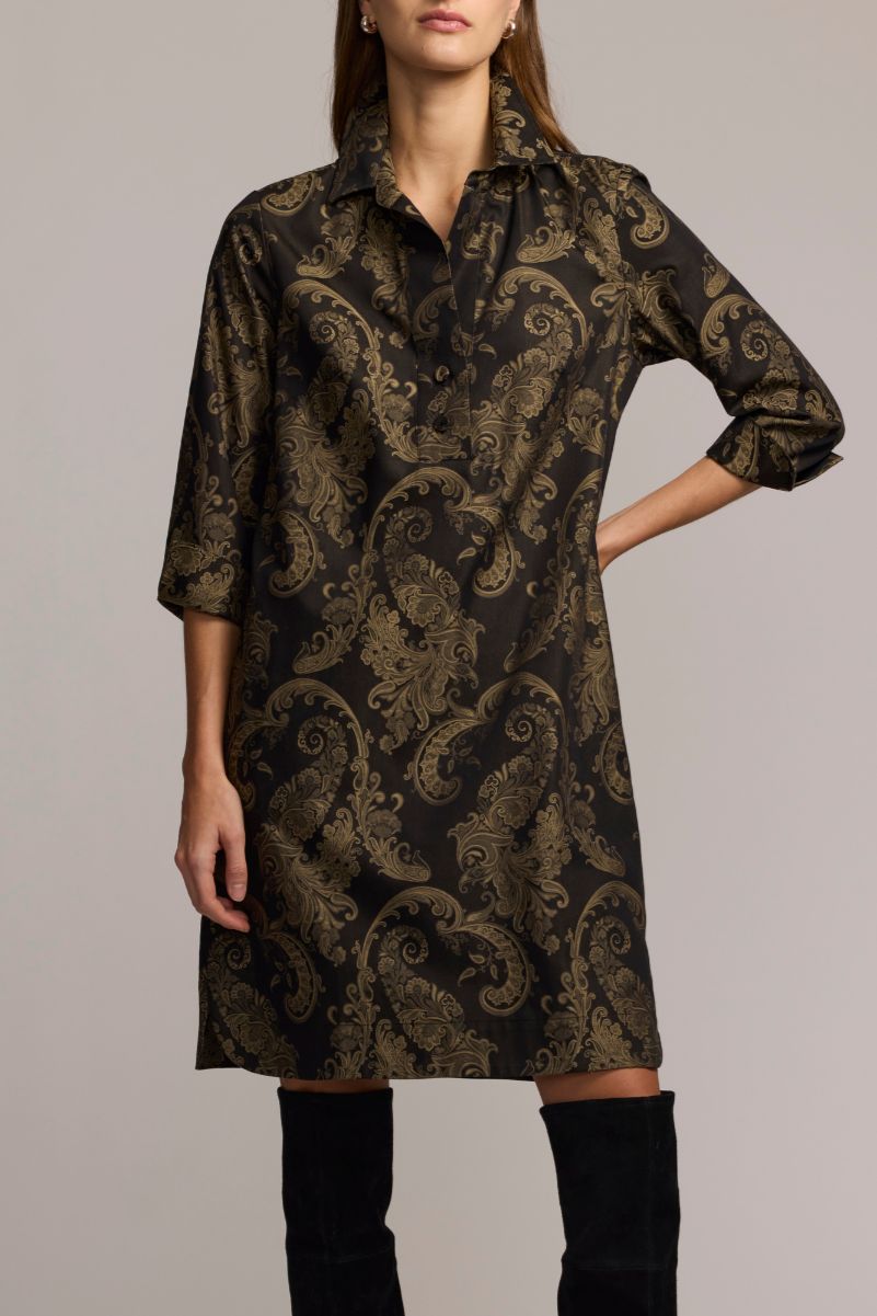 3/4 Sleeve Paisley Jacquard Dress