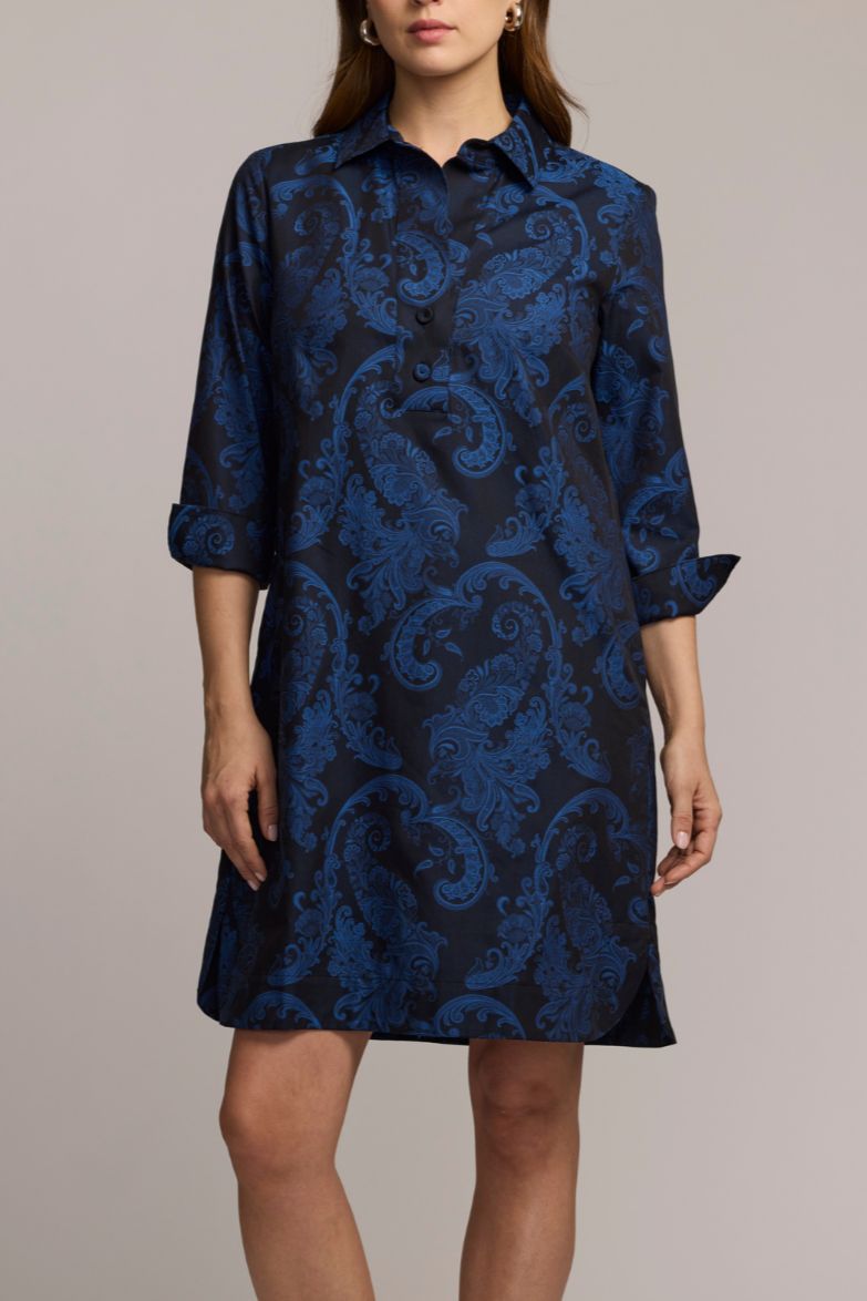 3/4 Sleeve Paisley Jacquard Dress