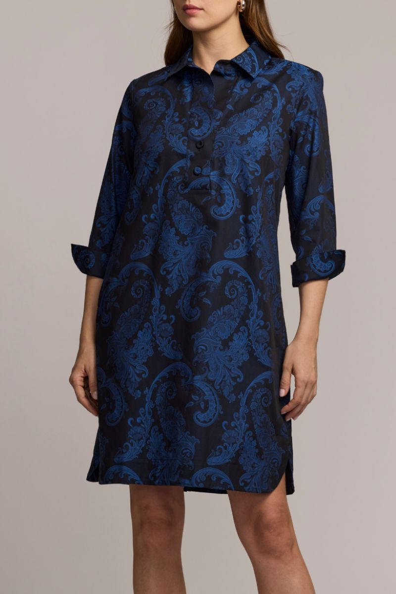 3/4 Sleeve Paisley Jacquard Dress