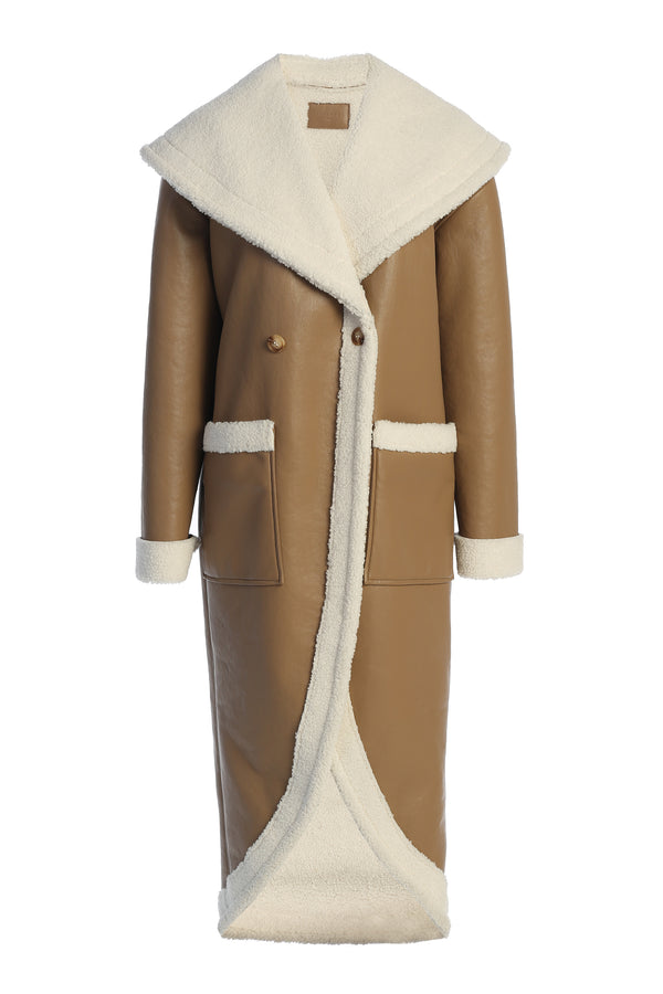 Reversible fur teddy oversized coat