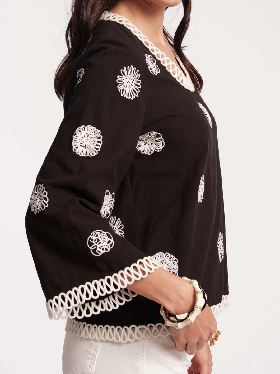 Fiona Scribble Embroidered Bell Sleeves Top
