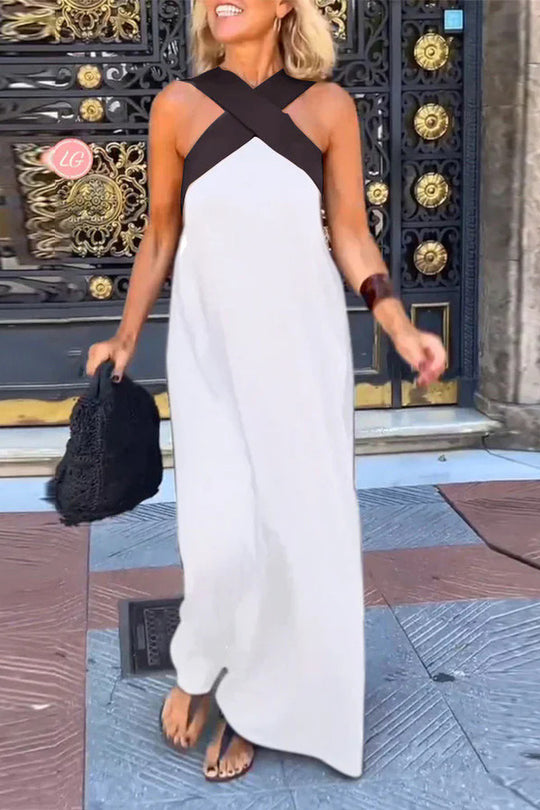 Crossover Backless Sleeveless Loose Maxi Dress