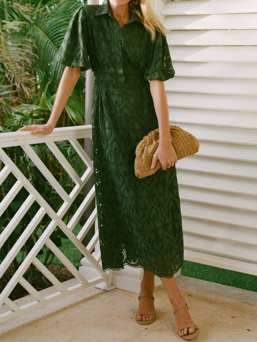 Eyelet Puff Sleeve Lace Dress