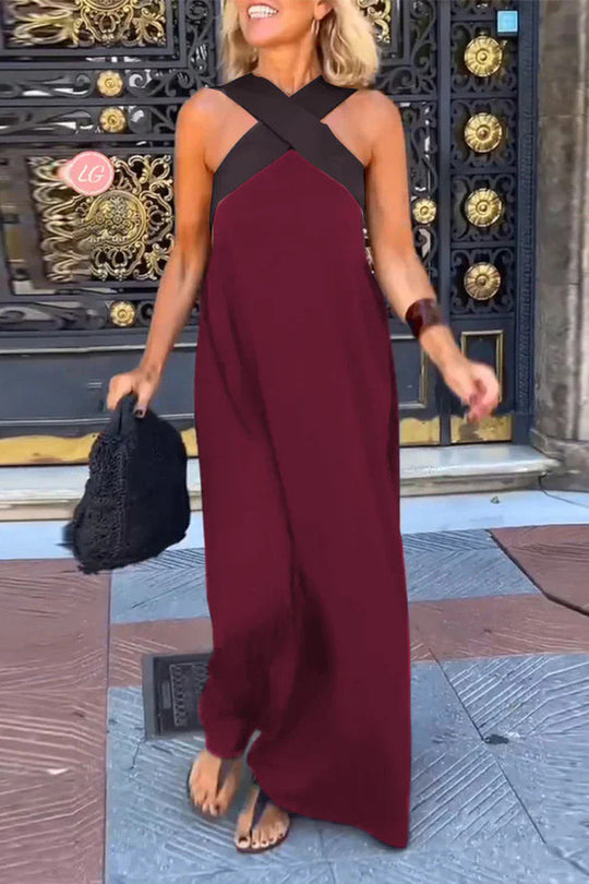 Crossover Backless Sleeveless Loose Maxi Dress