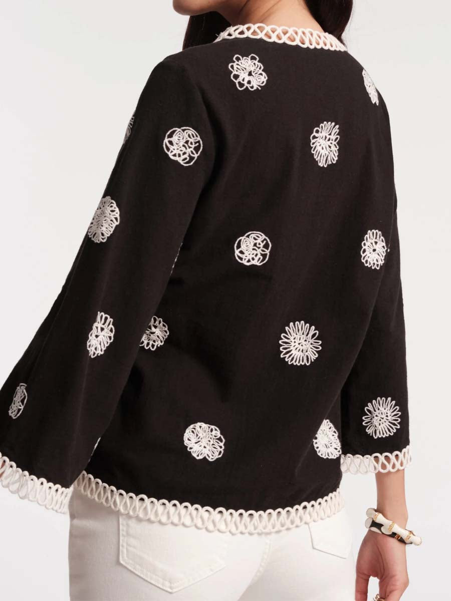 Fiona Scribble Embroidered Bell Sleeves Top