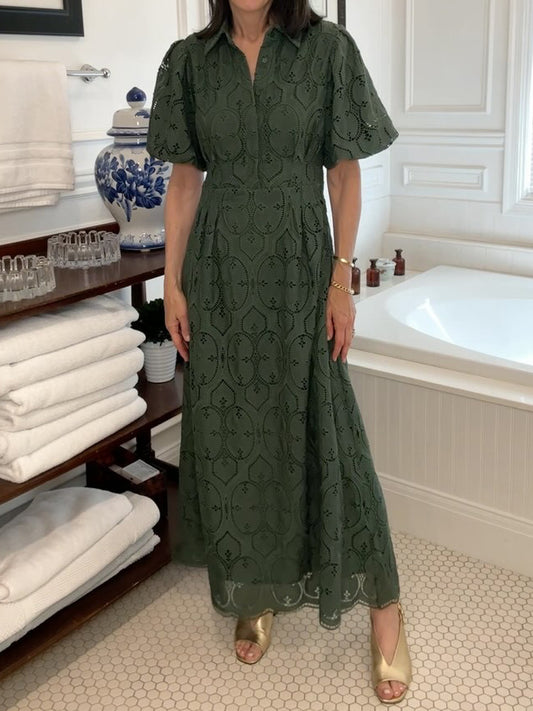 Eyelet Puff Sleeve Lace Dress