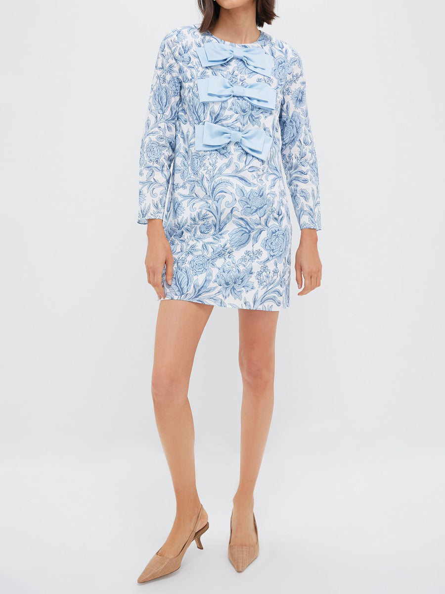 Printed Long Sleeve Bows Dress