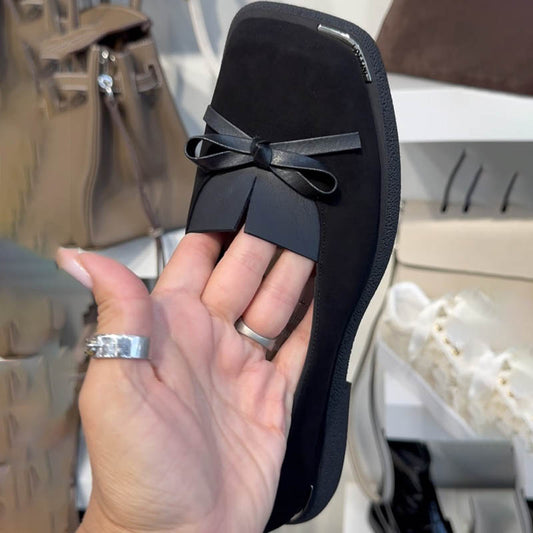 Cute suede Square Toe Bow Shoes