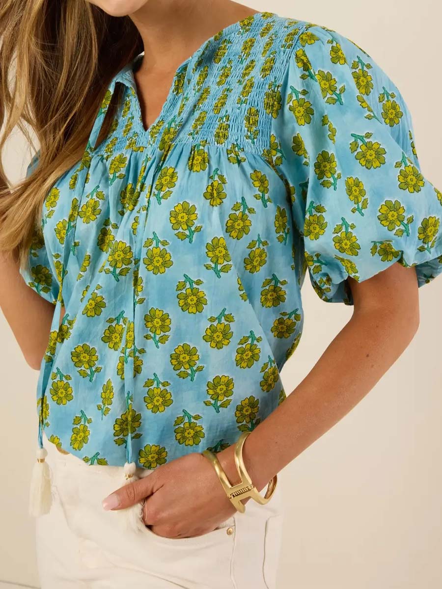 Floral Print V-neck Puff Sleeve Top