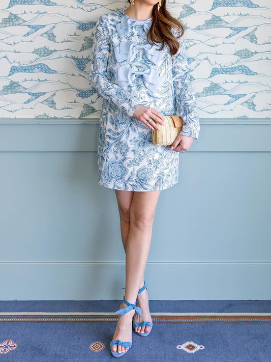 Printed Long Sleeve Bows Dress