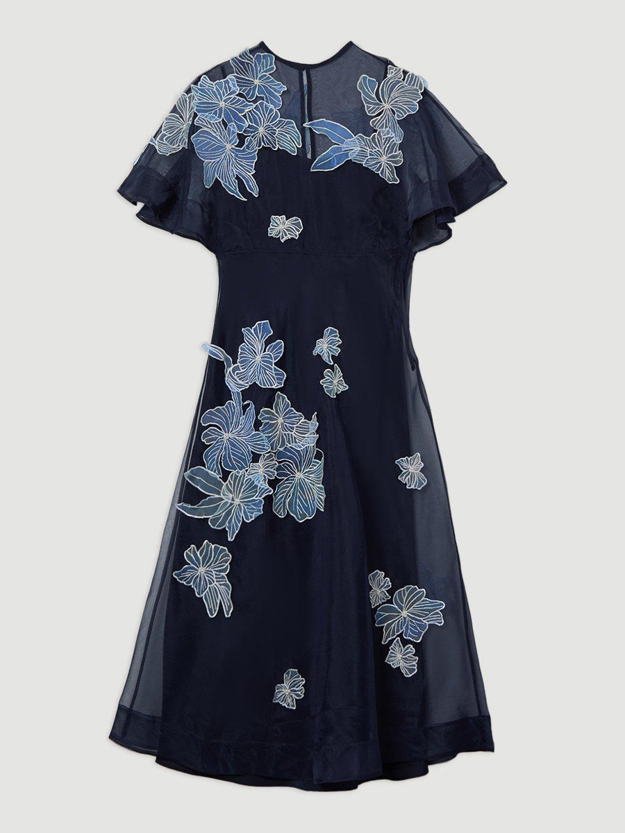 Floral Applique Organdie Woven Maxi Dress