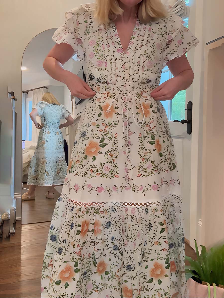 Floral Print Lace Midi Dress