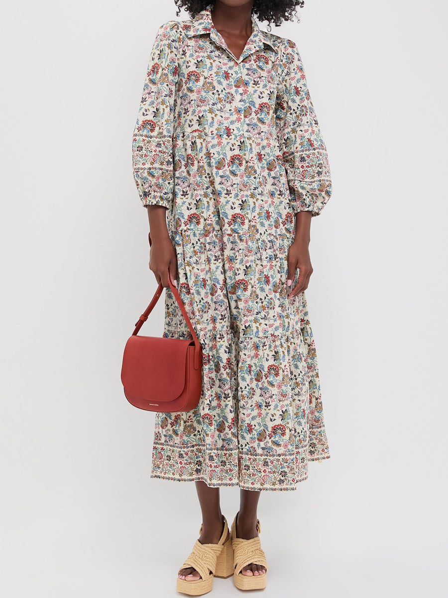 Floral Print Elasticated Cuffs Maxi Dress