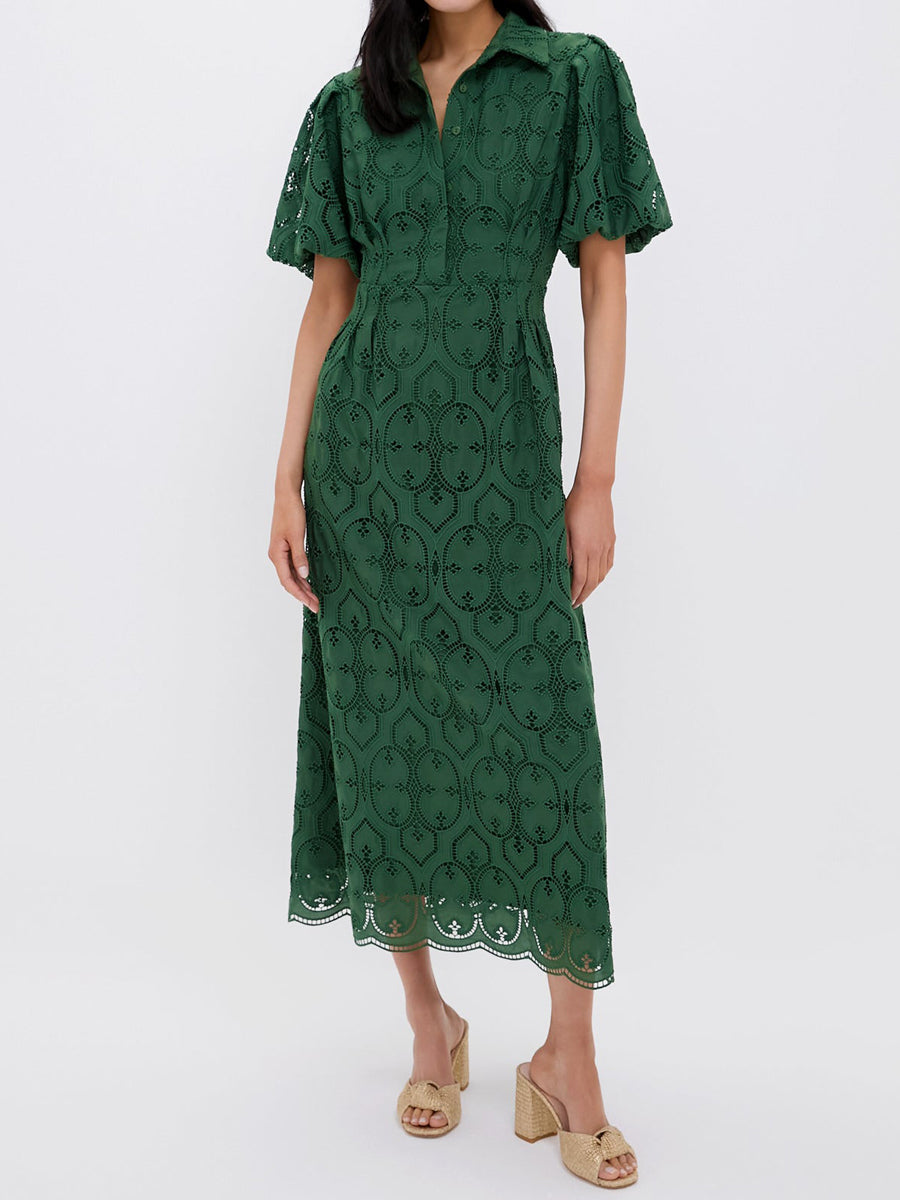 Eyelet Puff Sleeve Lace Dress