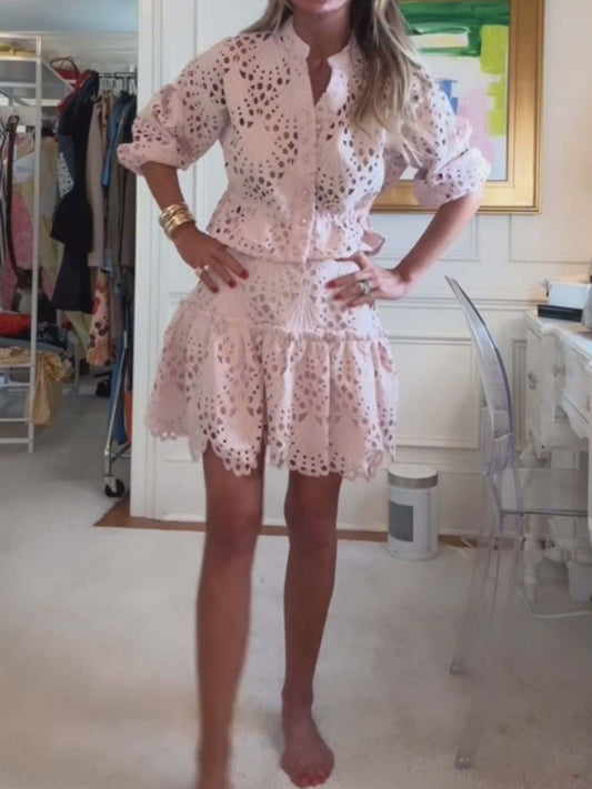 Lace Drop Waist Scalloped Hem Two Pieces Dress
