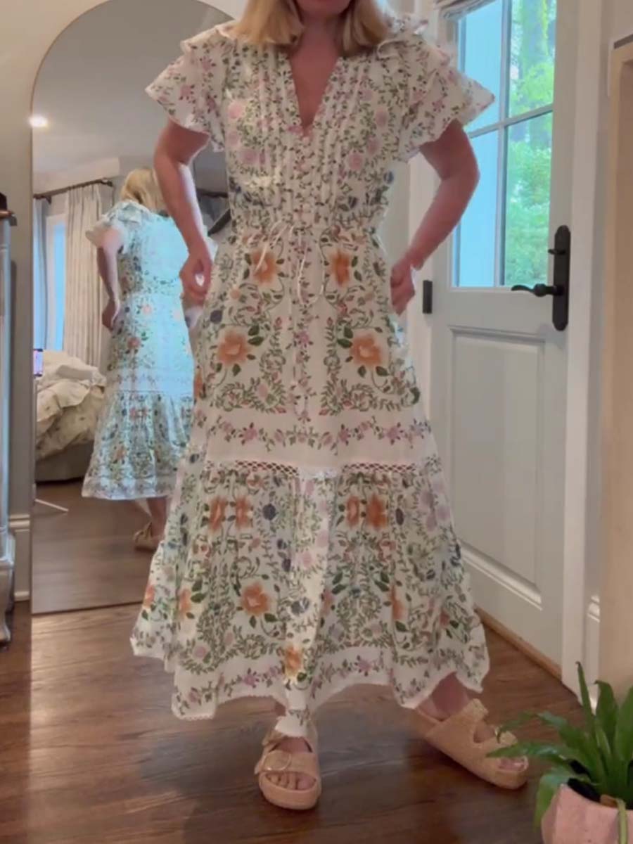 Floral Print Lace Midi Dress