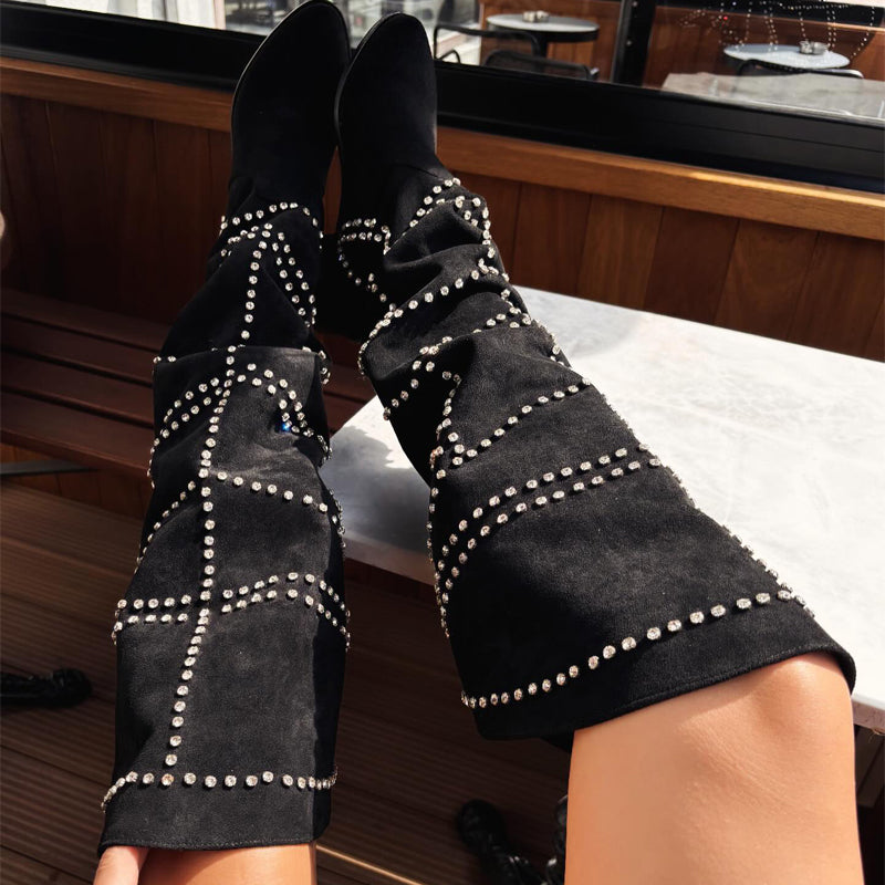 Diamond Crystal Embellished Soft Boots