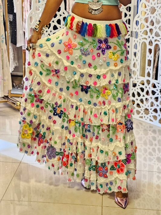 Embroidered Tassel Rhinestone Heavy-duty Skirt