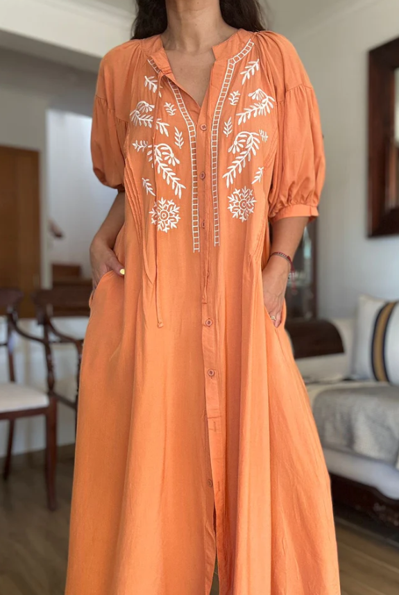 Embroidered Loose Pocket Dress
