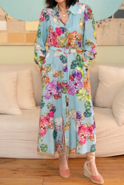 Spring Floral Maxi Shirt Dress