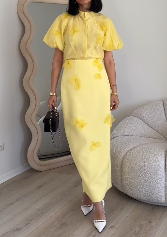 Demure 3D Flower Skirt Set
