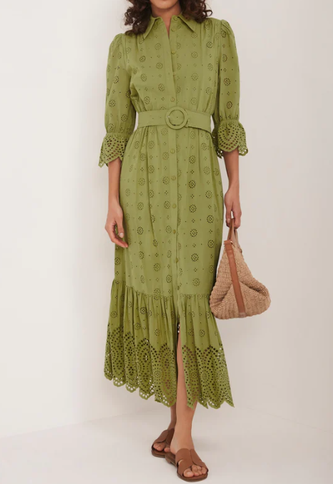 Eyelet Embroidery Details Shirt Dress