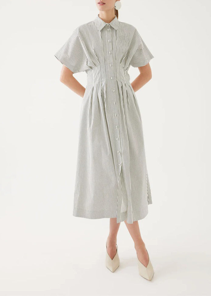 Lapel vertical striped shirt skirt