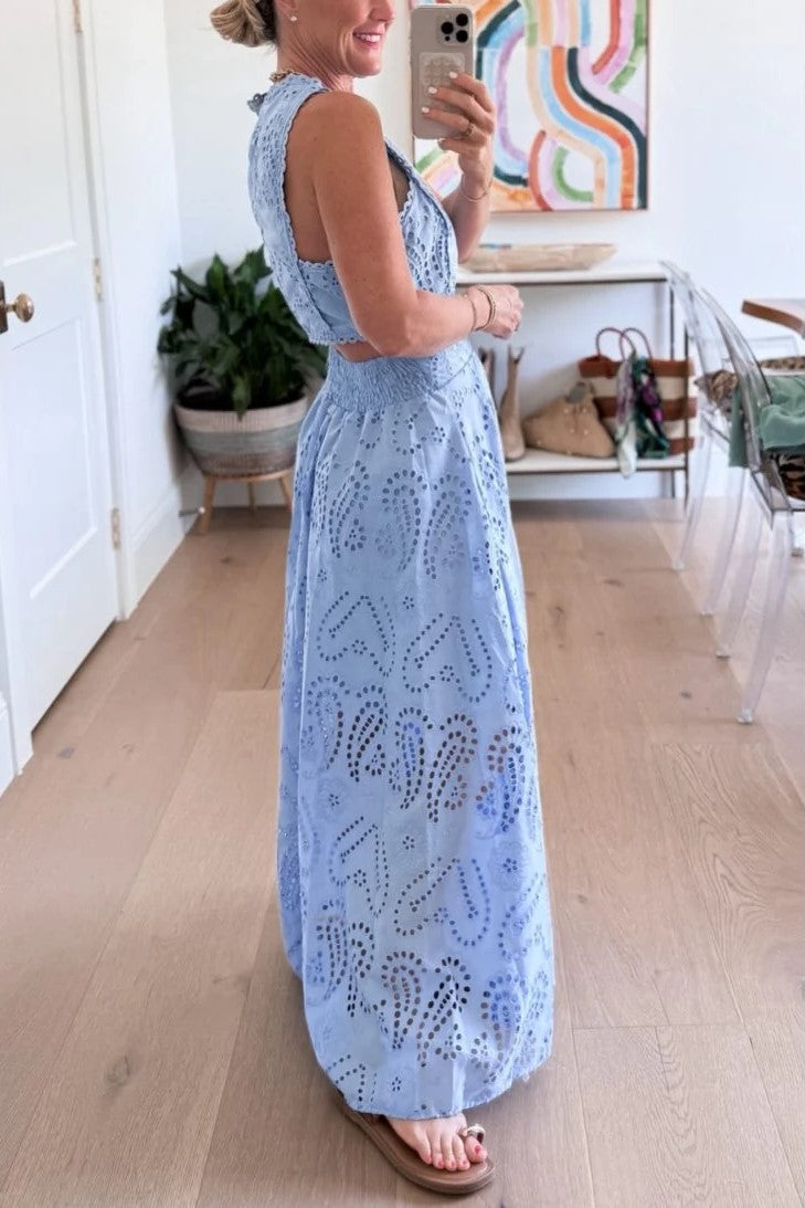 Embroidered hollow two-piece skirt with pockets