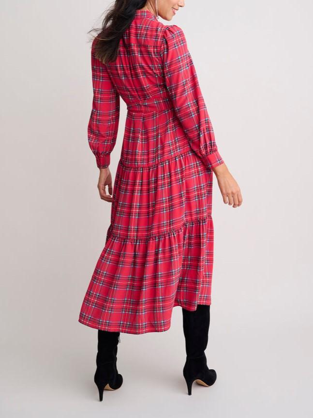 Tartan Plaid Crepe Midi Dress