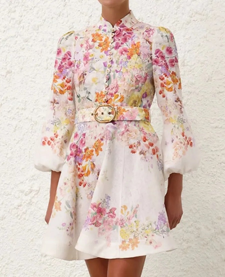 Floral Print Button Mini Dress