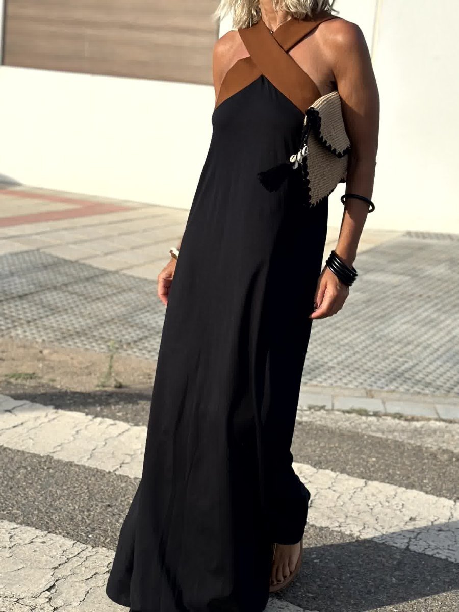 Crossover Backless Sleeveless Loose Maxi Dress