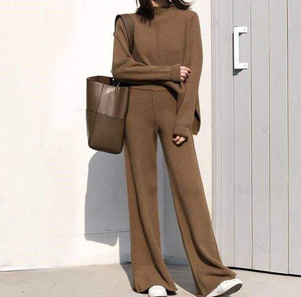 Fashion Elegant Sweater Wide Leg Pants Suit