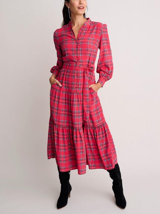 Tartan Plaid Crepe Midi Dress