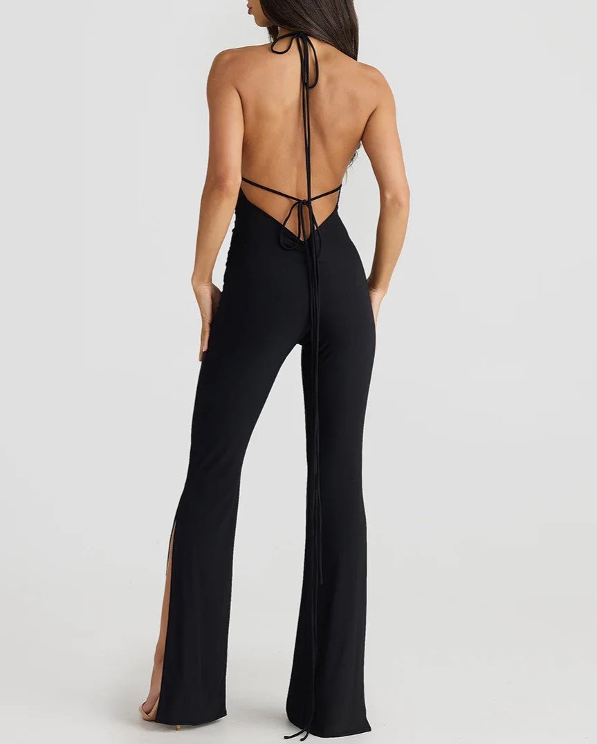 Backless Lace-up Irregularity Long Jumpsuit Rompers