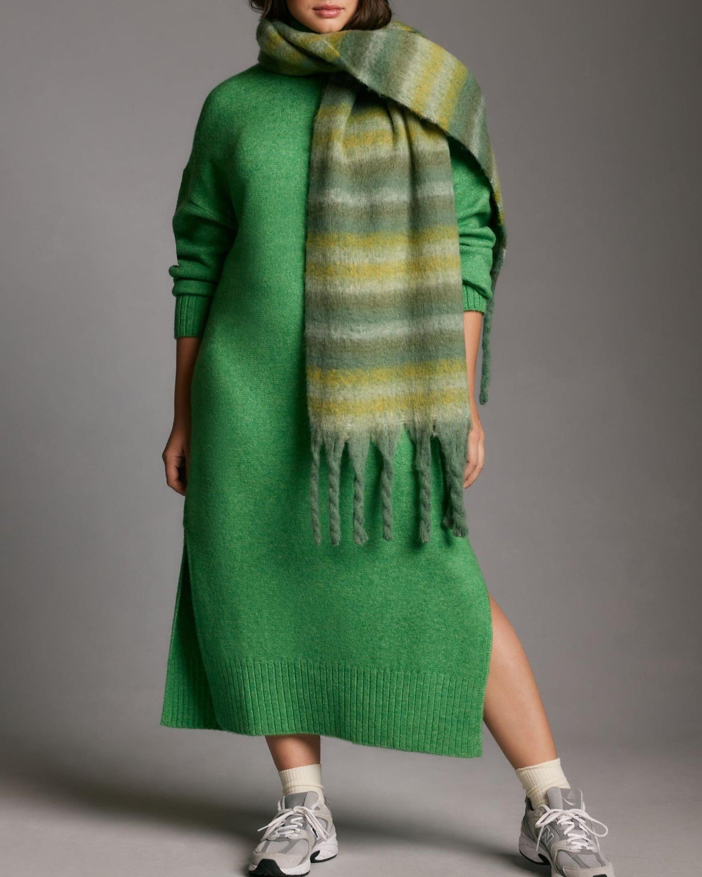 Turtleneck Sweater Slit Midi Dress