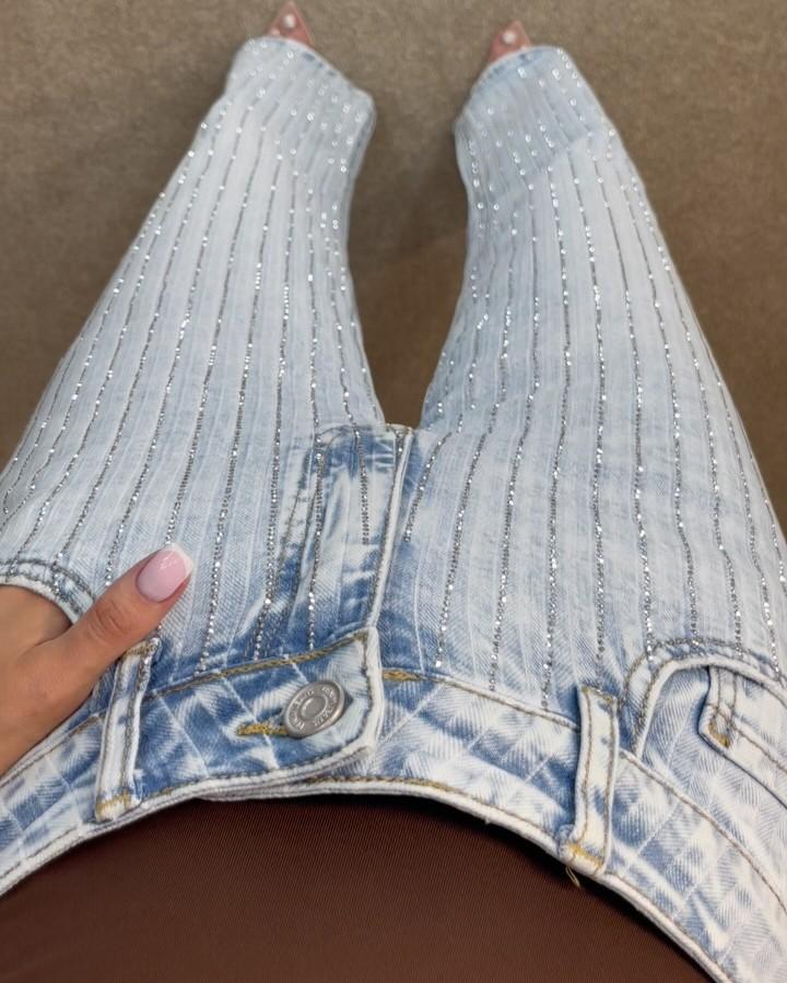 Blue Premium Wide Leg Textured Diamond Jeans