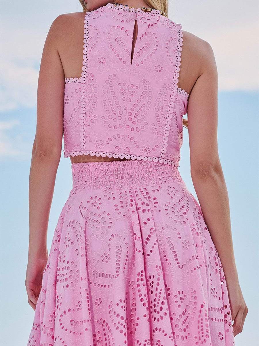 Embroidered hollow two-piece skirt with pockets