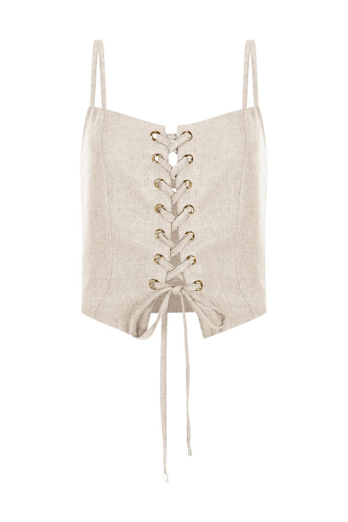 Linen Lace-Up Suspender Top Wide-Leg Pants Set
