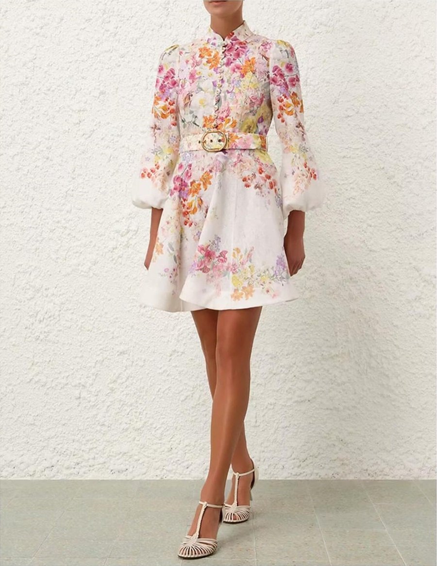 Floral Print Button Mini Dress