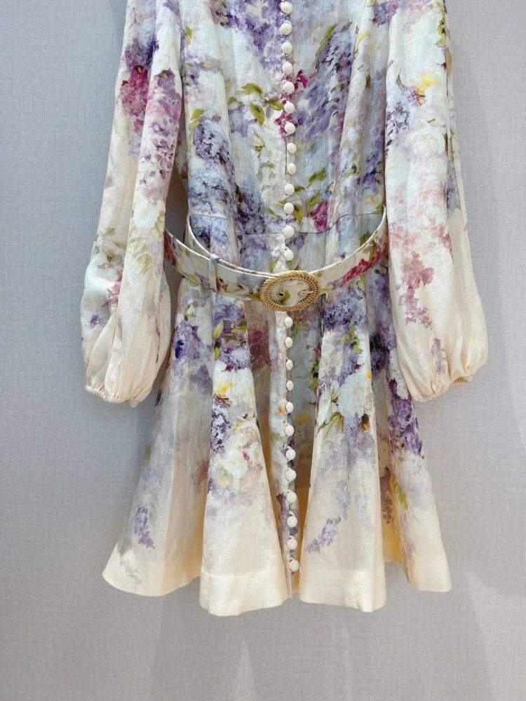 Garden Flower Long Sleeve Mini Dress