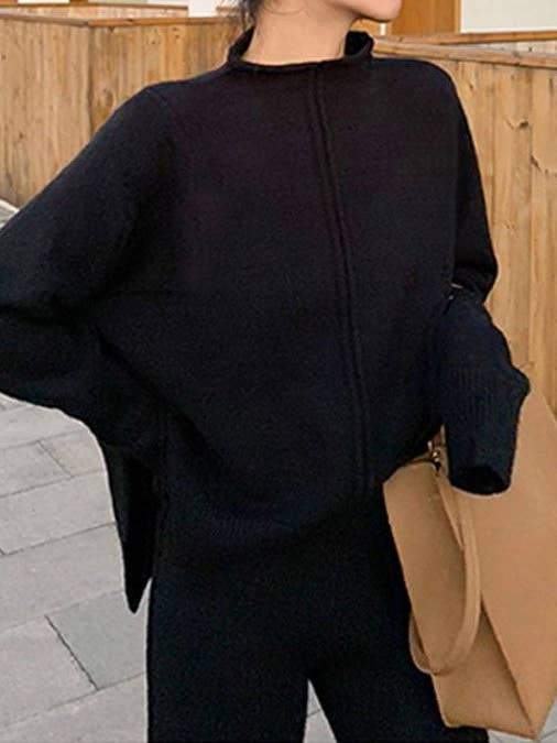Fashion Elegant Sweater Wide Leg Pants Suit