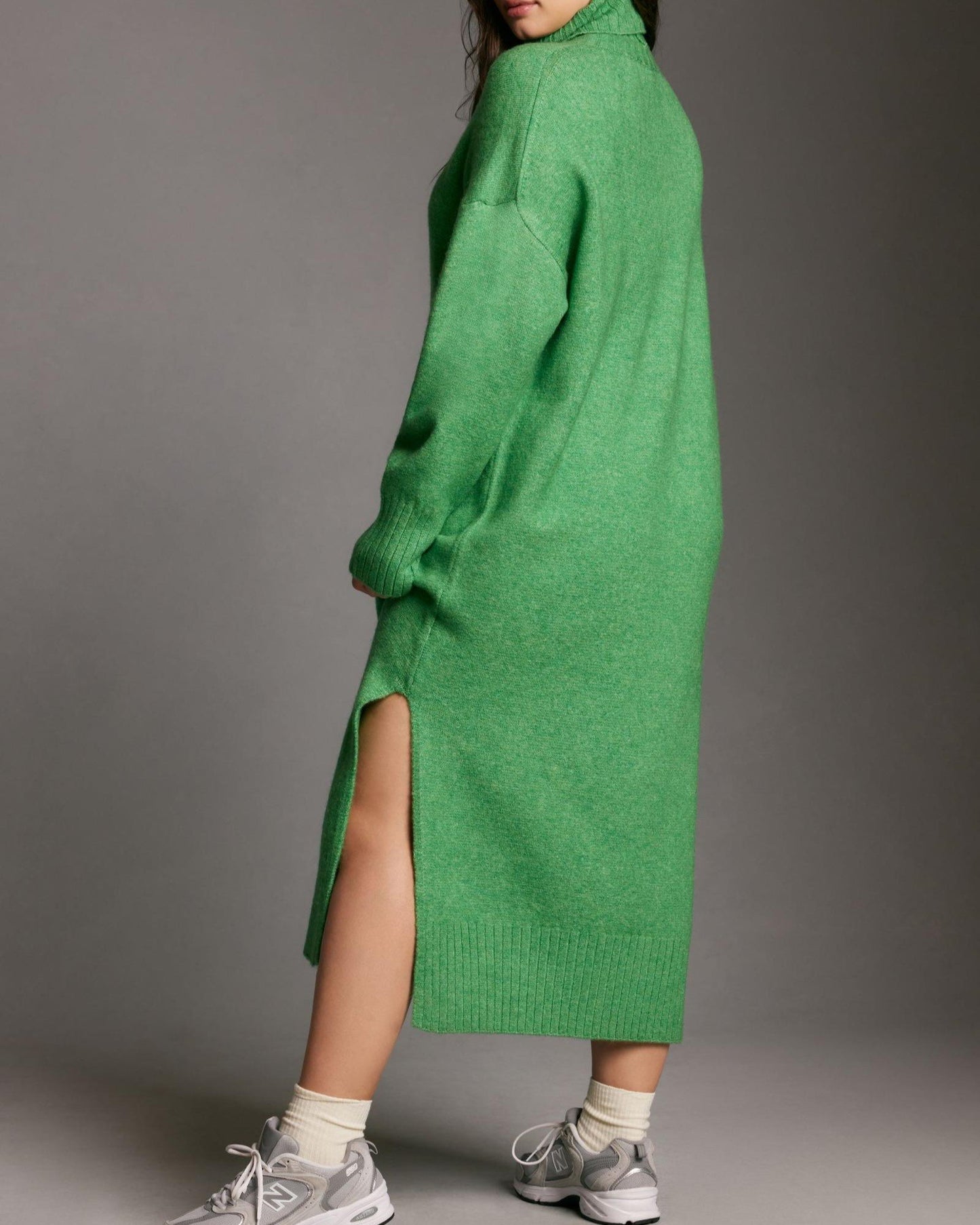 Turtleneck Sweater Slit Midi Dress