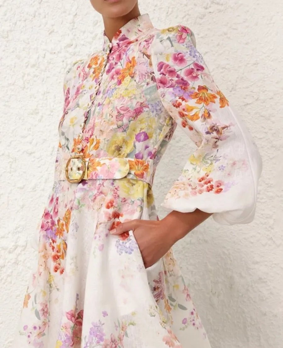 Floral Print Button Mini Dress