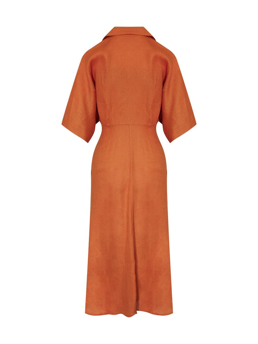 Slit Hem Solid Short Sleeve Midi Shirt Dress