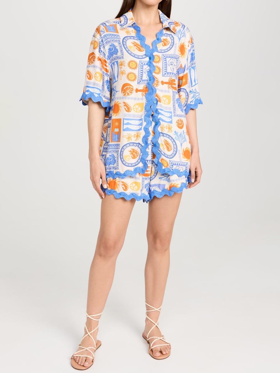 Bohemian Printed Button Up Casual set