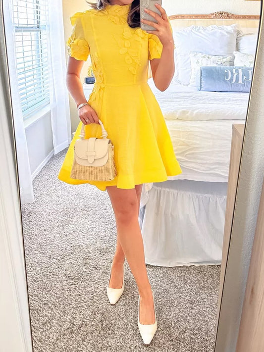 Floral Applique A-Line Mini Dress