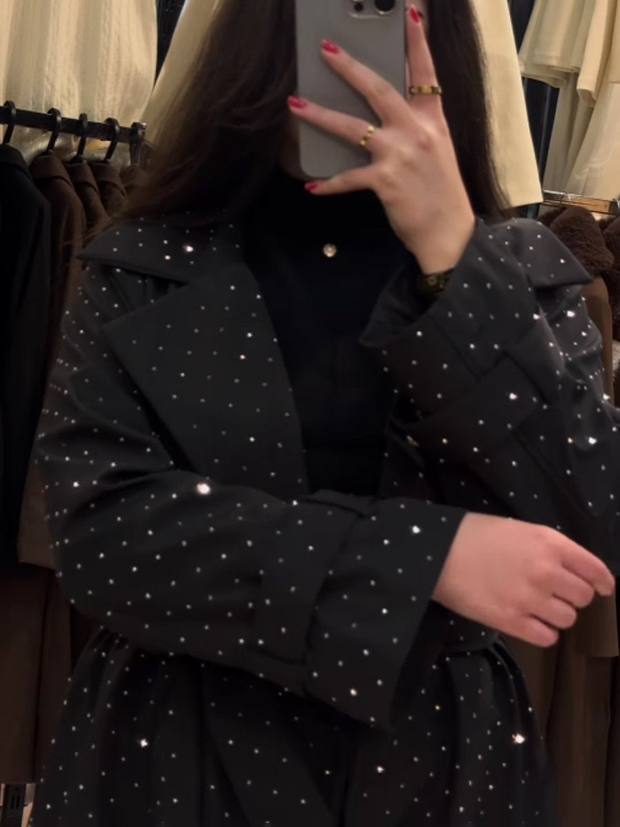 Rhinestone Sparkle Long Trench Coat