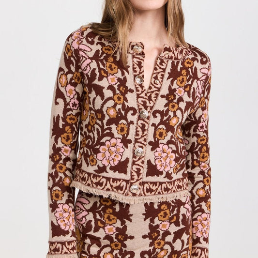 Floral Frayed Jacquard-knit Cardigan