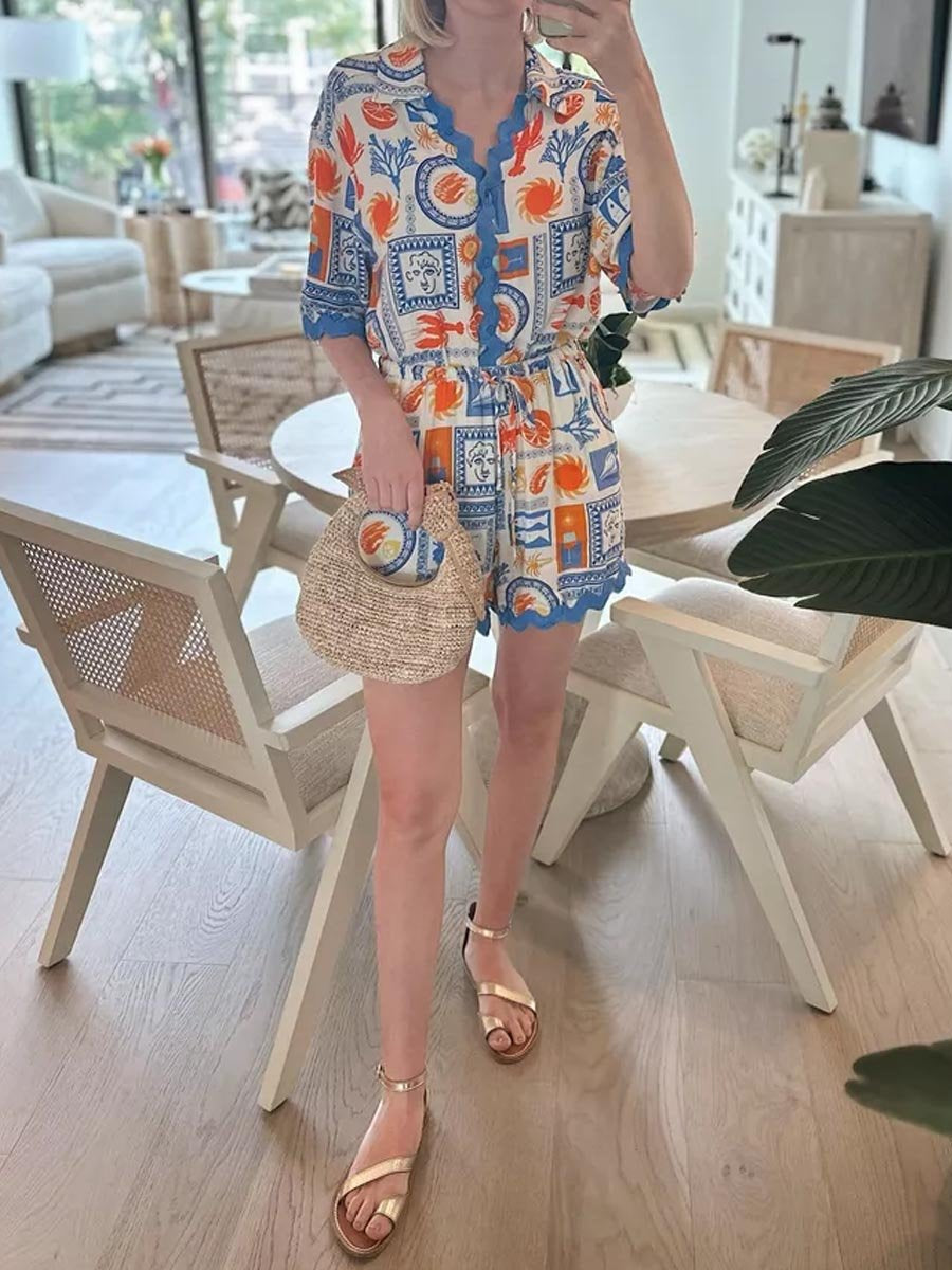 Bohemian Printed Button Up Casual set
